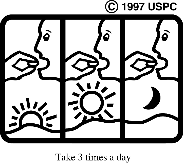 One three time. Three times a Day. Time of the Day. Day time pictogram. Take this Medicine ceraz.